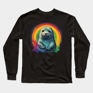 Seal Retro Vintage Sunset Rainbow Long Sleeve T-Shirt